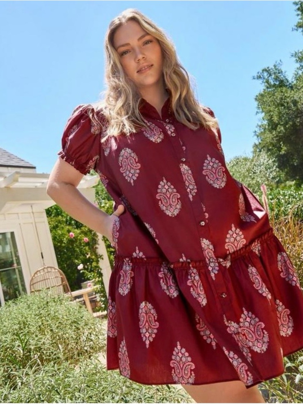 Torrid Belle Isle Burgundy Drop Waist Shirt Dress - Size 0 - NWT!